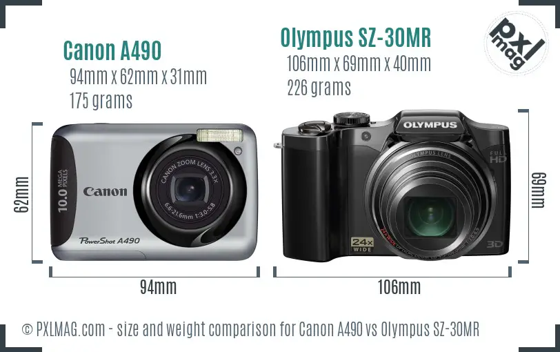 Canon A490 vs Olympus SZ-30MR size comparison