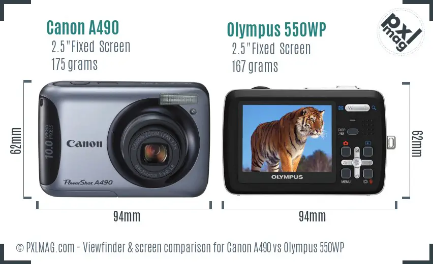 Canon A490 vs Olympus 550WP Screen and Viewfinder comparison