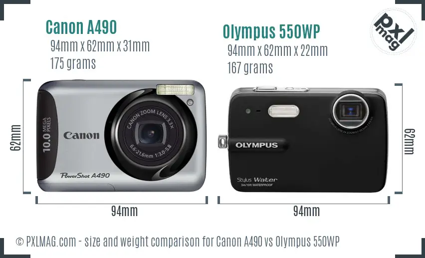 Canon A490 vs Olympus 550WP size comparison