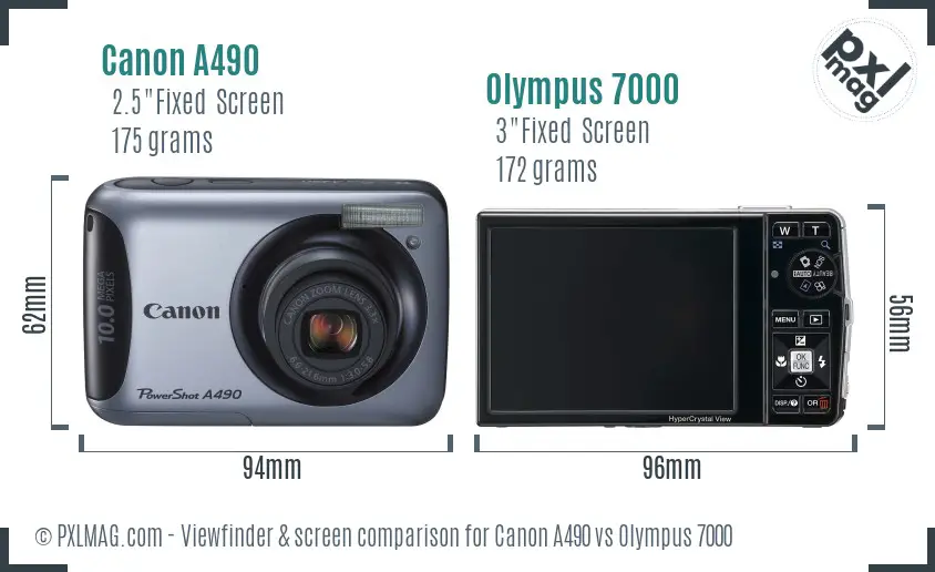 Canon A490 vs Olympus 7000 Screen and Viewfinder comparison