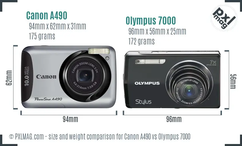 Canon A490 vs Olympus 7000 size comparison