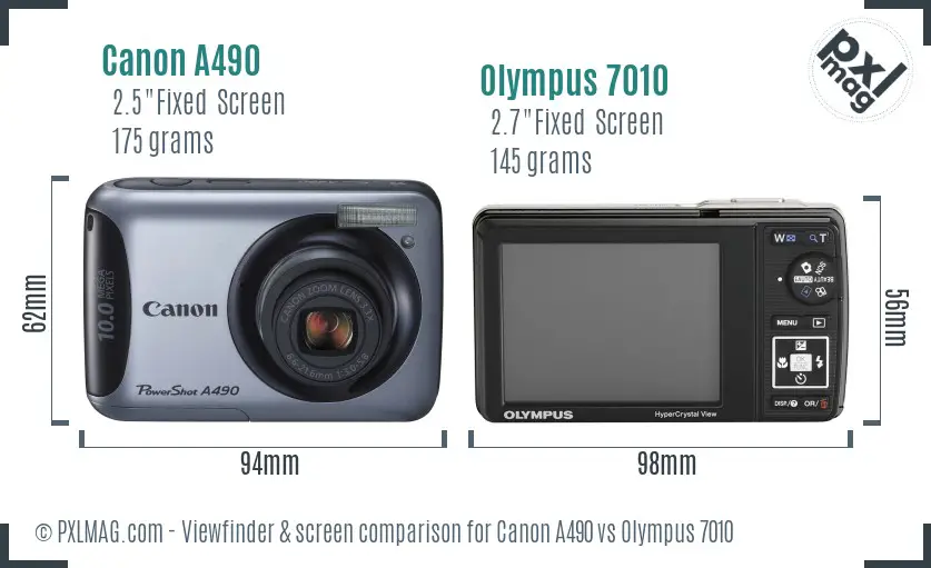 Canon A490 vs Olympus 7010 Screen and Viewfinder comparison