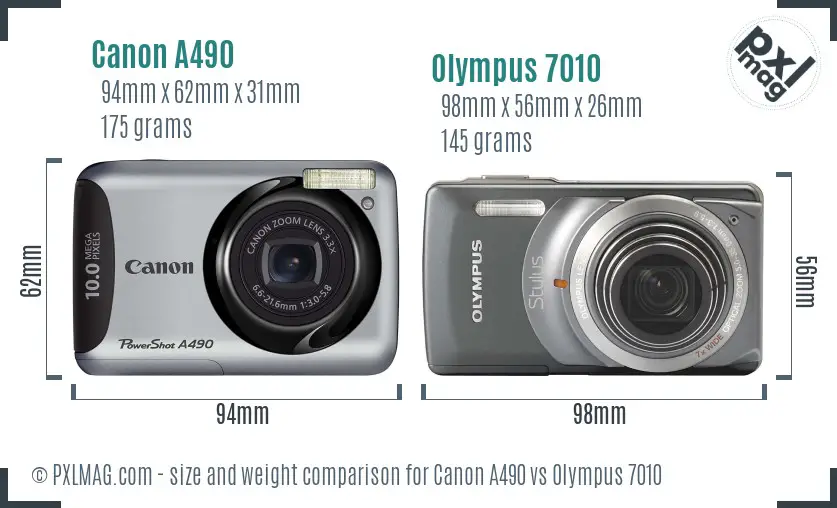 Canon A490 vs Olympus 7010 size comparison