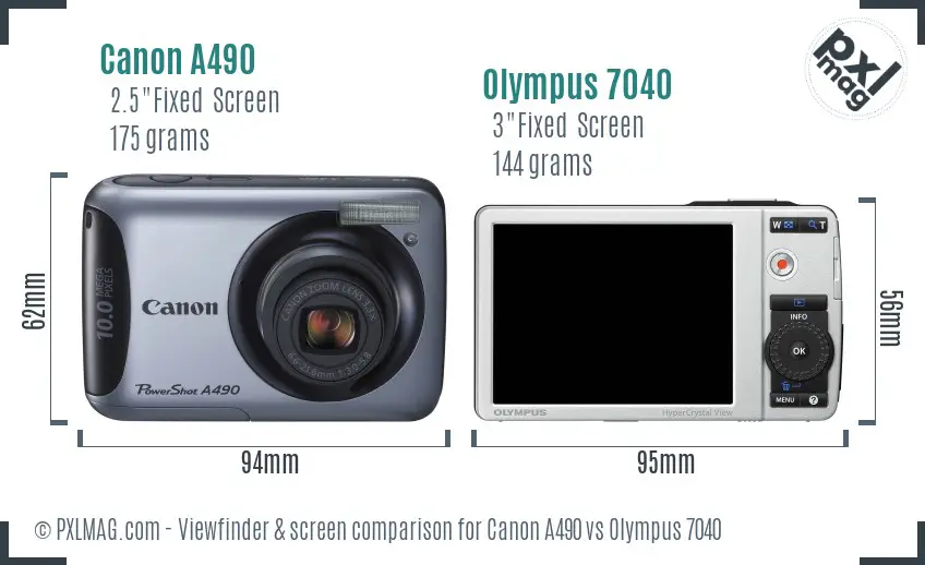 Canon A490 vs Olympus 7040 Screen and Viewfinder comparison
