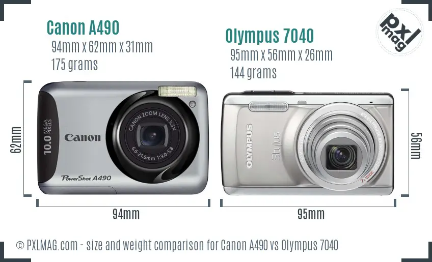 Canon A490 vs Olympus 7040 size comparison
