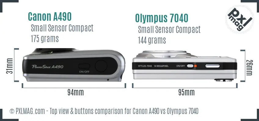 Canon A490 vs Olympus 7040 top view buttons comparison
