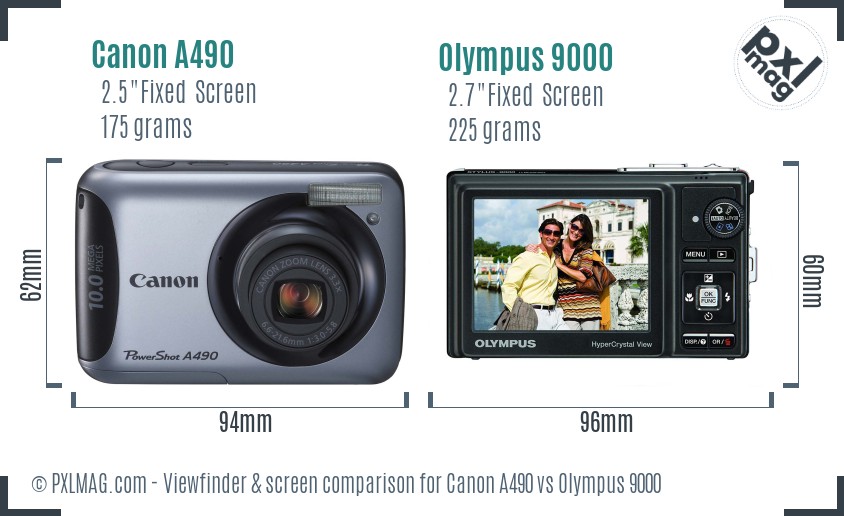 Canon A490 vs Olympus 9000 Screen and Viewfinder comparison