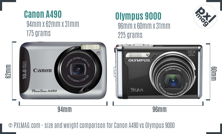 Canon A490 vs Olympus 9000 size comparison