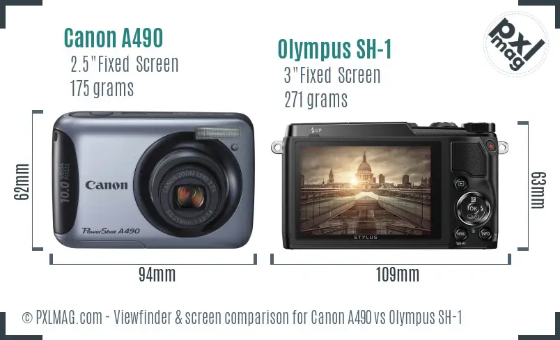 Canon A490 vs Olympus SH-1 Screen and Viewfinder comparison