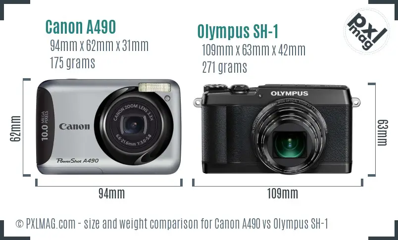 Canon A490 vs Olympus SH-1 size comparison