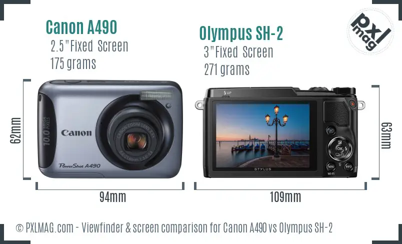 Canon A490 vs Olympus SH-2 Screen and Viewfinder comparison