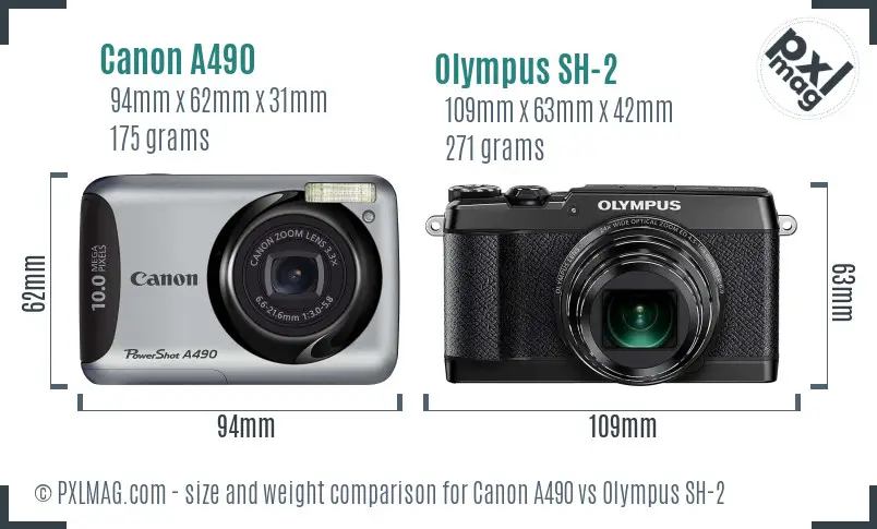 Canon A490 vs Olympus SH-2 size comparison