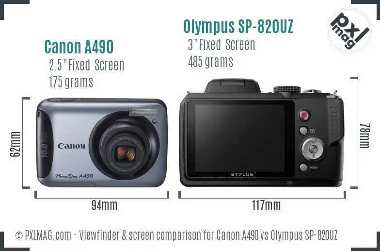 Canon A490 vs Olympus SP-820UZ Screen and Viewfinder comparison Canon A490 vs Olympus SP-820UZ Screen and Viewfinder comparison