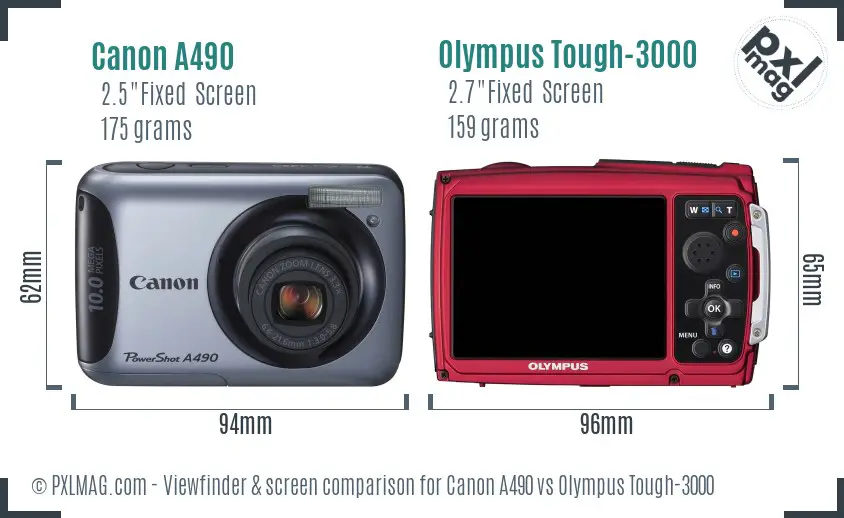 Canon A490 vs Olympus Tough-3000 Screen and Viewfinder comparison