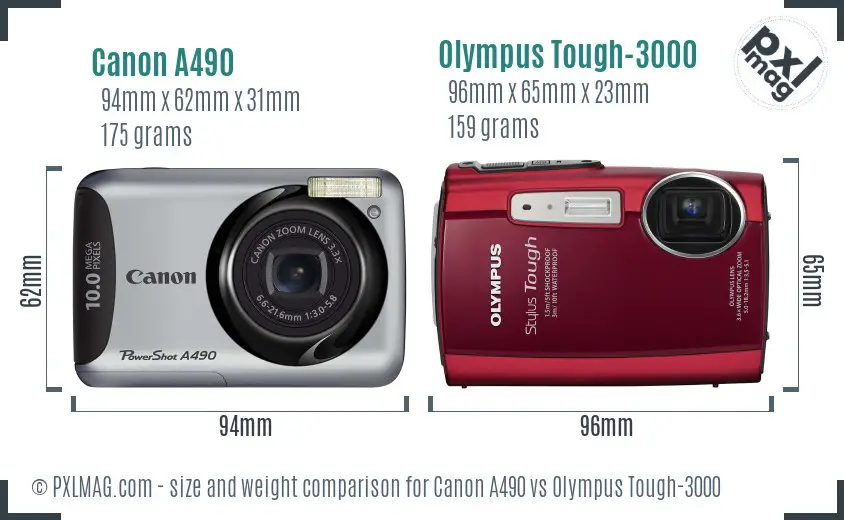 Canon A490 vs Olympus Tough-3000 size comparison