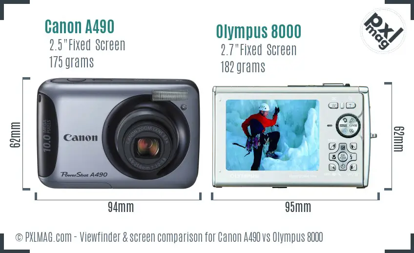 Canon A490 vs Olympus 8000 Screen and Viewfinder comparison