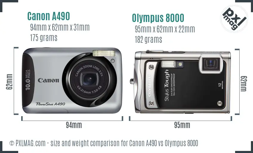 Canon A490 vs Olympus 8000 size comparison