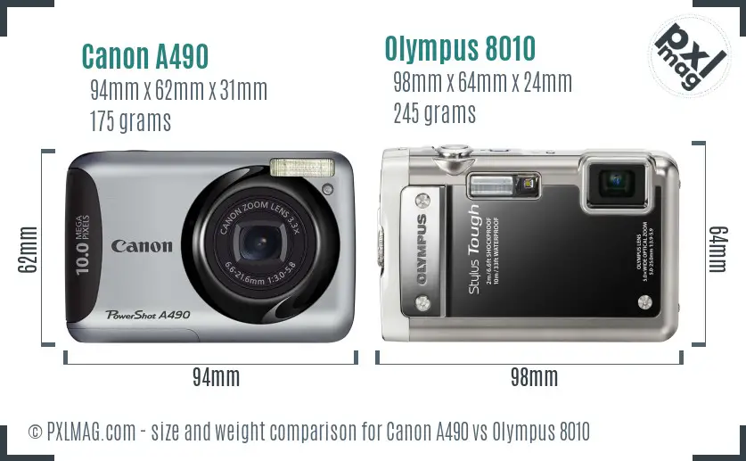 Canon A490 vs Olympus 8010 size comparison