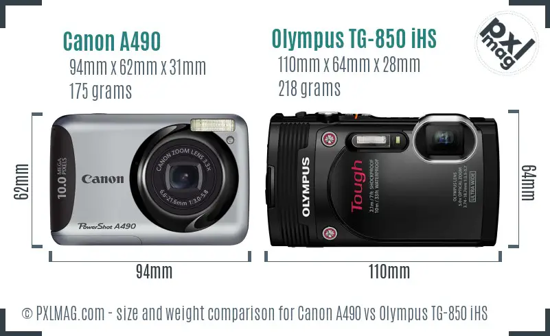 Canon A490 vs Olympus TG-850 iHS size comparison