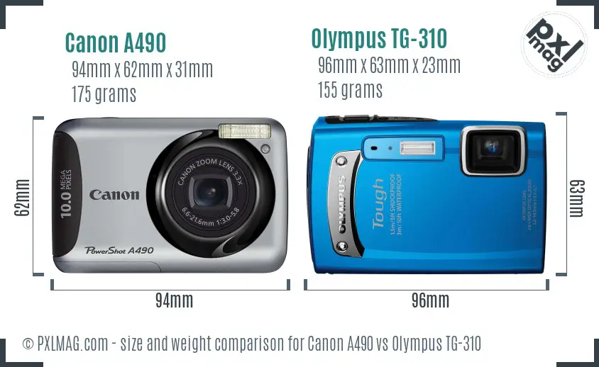 Canon A490 vs Olympus TG-310 size comparison Canon A490 vs Olympus TG-310 size comparison
