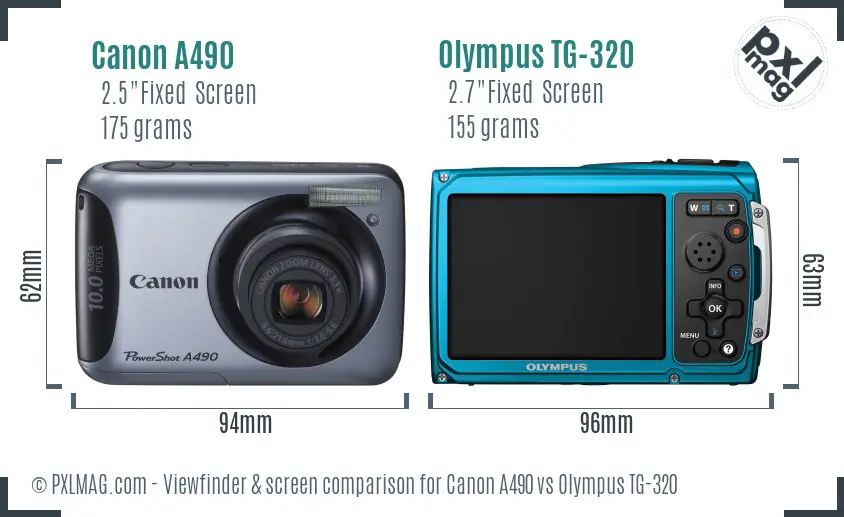 Canon A490 vs Olympus TG-320 Screen and Viewfinder comparison