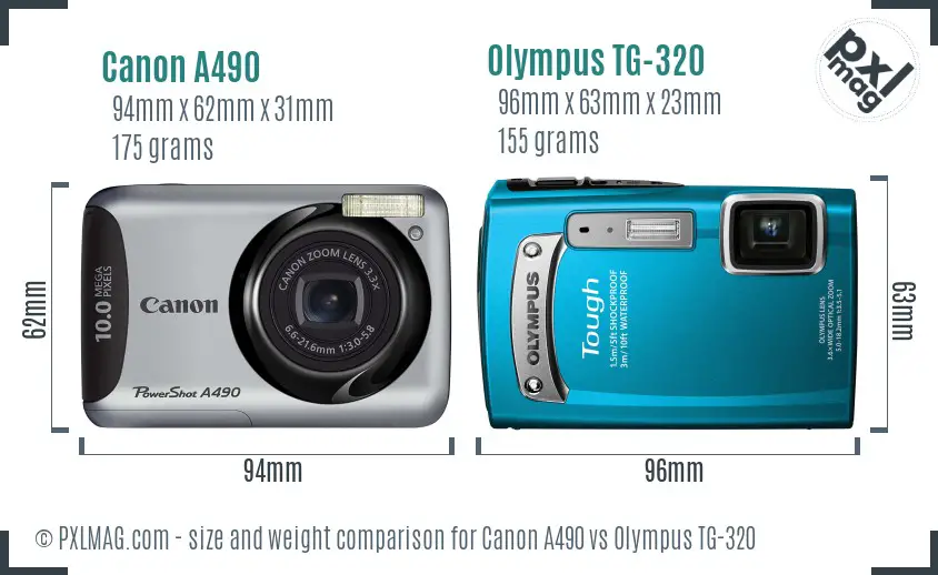 Canon A490 vs Olympus TG-320 size comparison