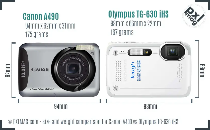 Canon A490 vs Olympus TG-630 iHS size comparison