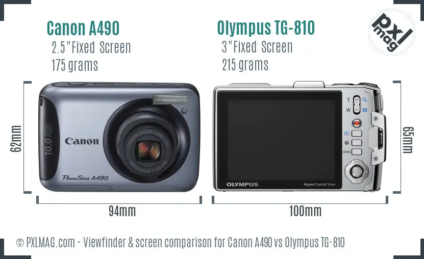 Canon A490 vs Olympus TG-810 Screen and Viewfinder comparison