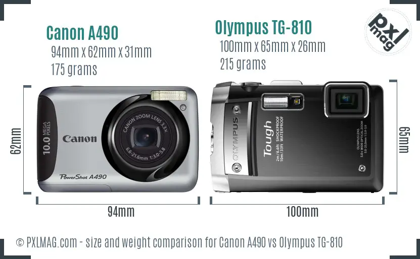 Canon A490 vs Olympus TG-810 size comparison