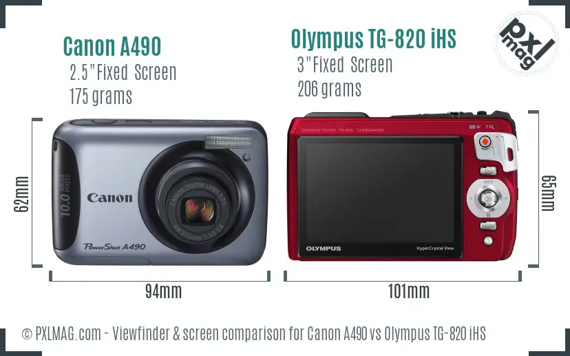 Canon A490 vs Olympus TG-820 iHS Screen and Viewfinder comparison