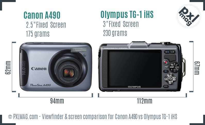 Canon A490 vs Olympus TG-1 iHS Screen and Viewfinder comparison