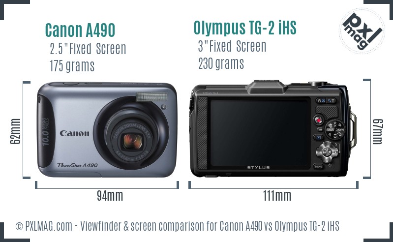 Canon A490 vs Olympus TG-2 iHS Screen and Viewfinder comparison