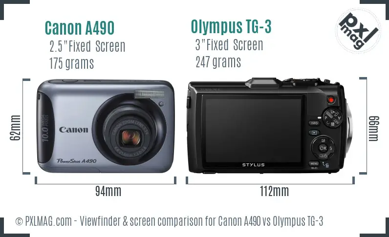 Canon A490 vs Olympus TG-3 Screen and Viewfinder comparison
