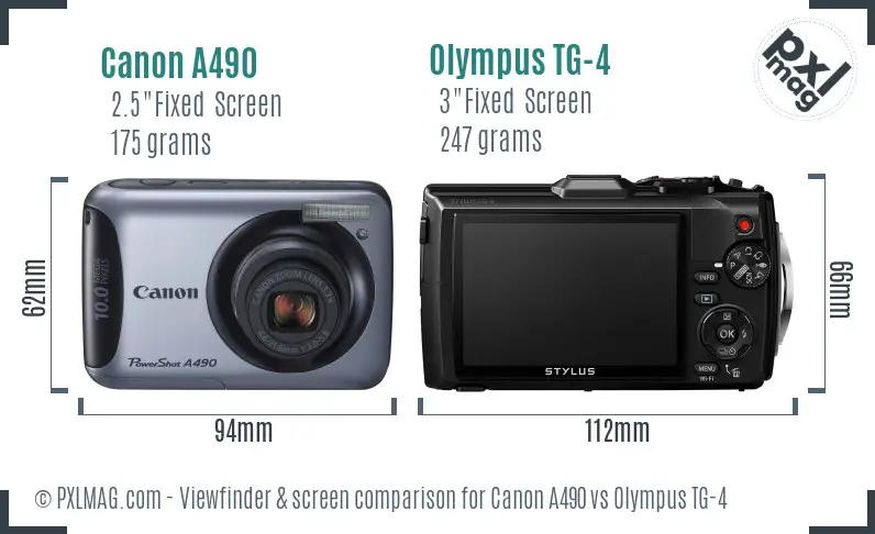 Canon A490 vs Olympus TG-4 Screen and Viewfinder comparison