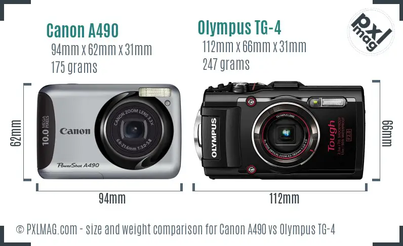 Canon A490 vs Olympus TG-4 size comparison