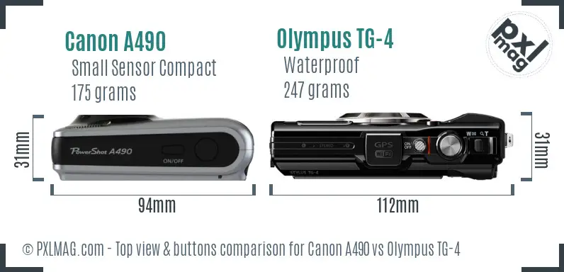 Canon A490 vs Olympus TG-4 top view buttons comparison