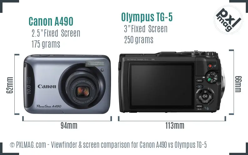 Canon A490 vs Olympus TG-5 Screen and Viewfinder comparison