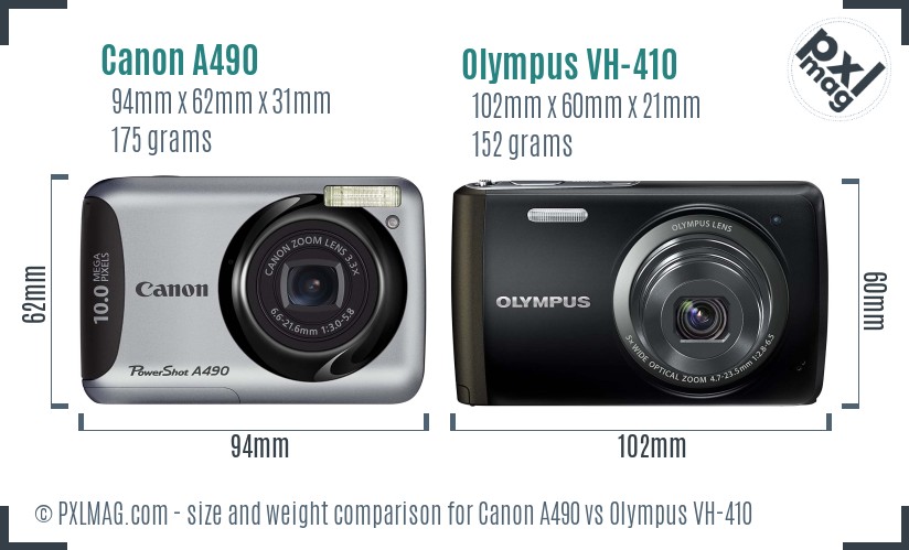 Canon A490 vs Olympus VH-410 size comparison