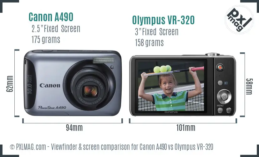 Canon A490 vs Olympus VR-320 Screen and Viewfinder comparison