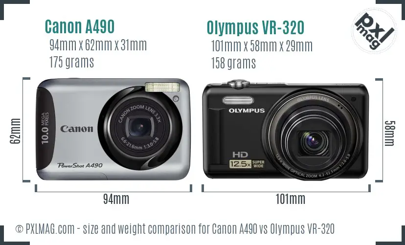 Canon A490 vs Olympus VR-320 size comparison