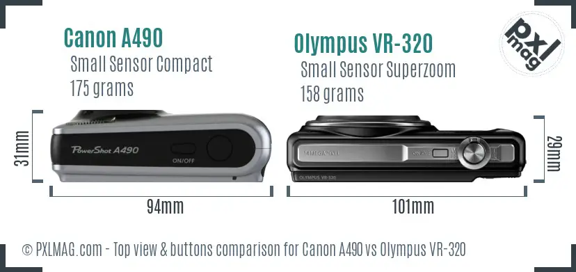 Canon A490 vs Olympus VR-320 top view buttons comparison