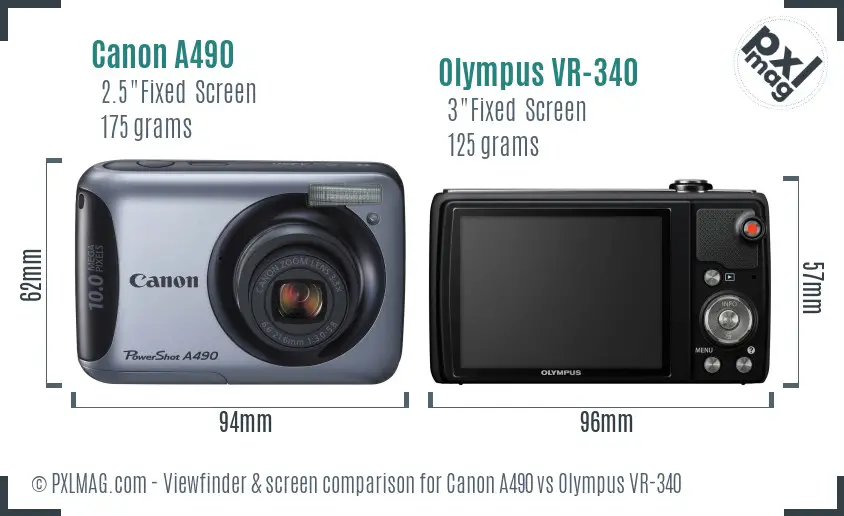 Canon A490 vs Olympus VR-340 Screen and Viewfinder comparison