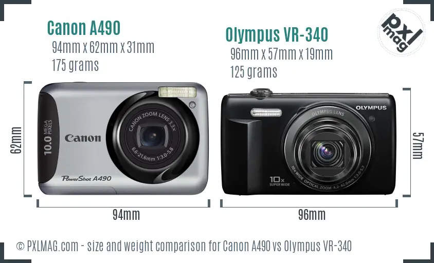Canon A490 vs Olympus VR-340 size comparison