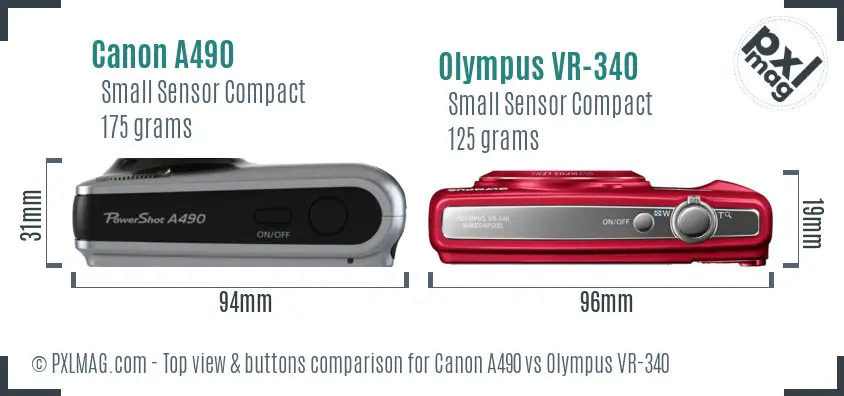 Canon A490 vs Olympus VR-340 top view buttons comparison
