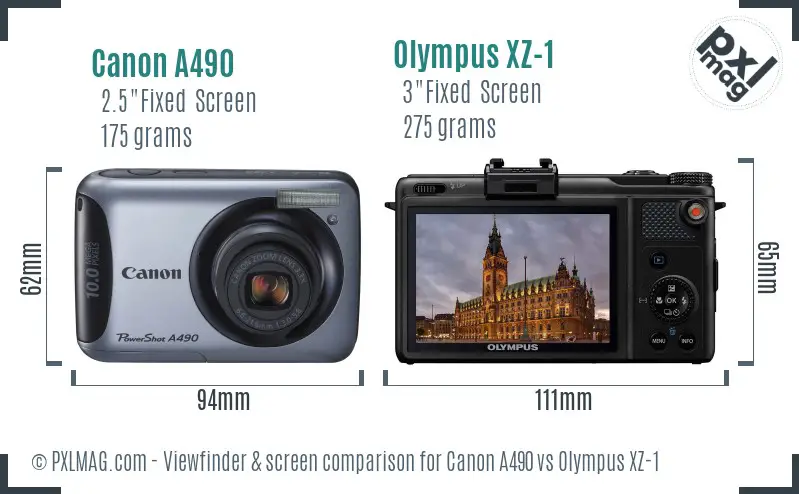 Canon A490 vs Olympus XZ-1 Screen and Viewfinder comparison