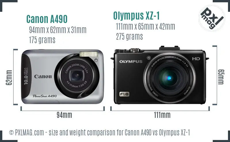 Canon A490 vs Olympus XZ-1 size comparison