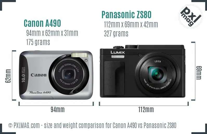 Canon A490 vs Panasonic ZS80 size comparison