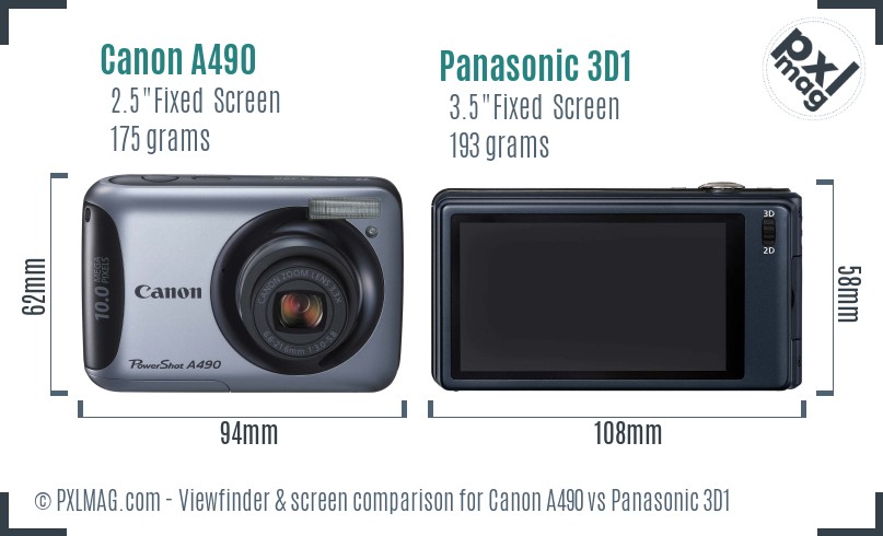 Canon A490 vs Panasonic 3D1 Screen and Viewfinder comparison