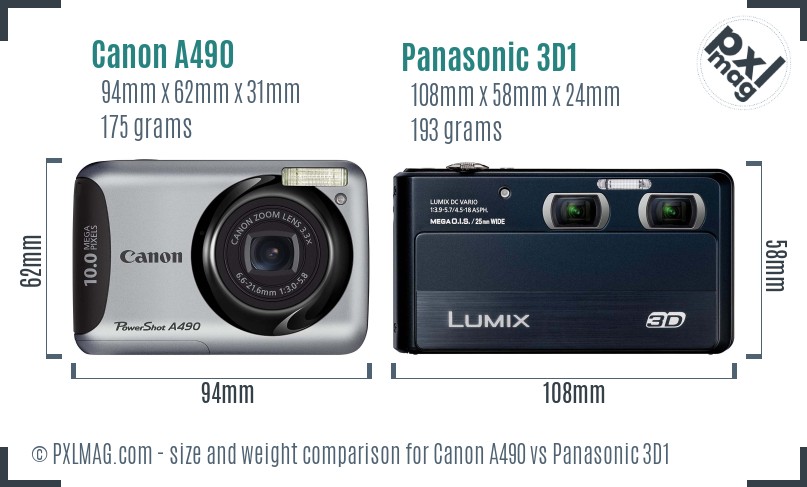 Canon A490 vs Panasonic 3D1 size comparison