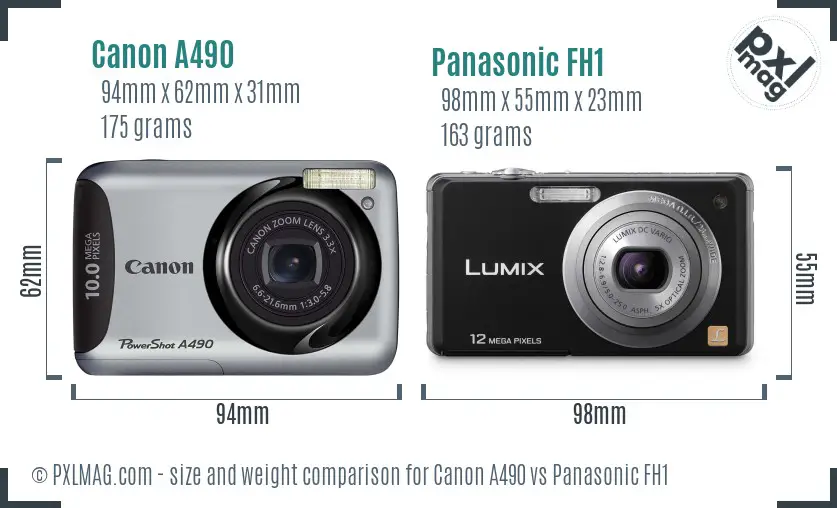 Canon A490 vs Panasonic FH1 size comparison